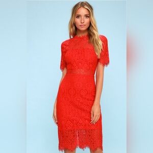 Lulu's Red Lace Midi Dress